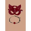 Kırmızı Deri Maske Ve Ağız Topu Harness Aksesuar