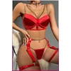 Kırmızı Merdüven Zincirli Göğüs Balenli Kadın Seksi Jartiyer Takım
