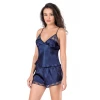 Lacivert Saten Babydoll Şort Takımı