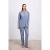 Modal Pamuklu Uzun Kollu Düğmeli 2li Pijama Takımı