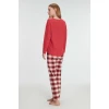 Pamuklu Kışlık Kare Desenli Uzun Kol Pijama Takımı