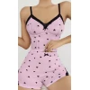 Pembe Kalp Desenli Askılı Şortlu Pijama Takım