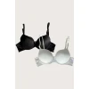 Siyah-beyaz 2li Mikro Kumaş Push Up Dolgulu Balenli Günlük Destekli Sütyen