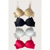 Siyah-beyaz-kırmızı-ten 4lü İçi Boş Micro Balenli Günlük Tek Desteksiz Sütyen