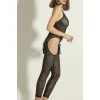 Siyah Çiçek Desenli Transparan Vücut Çorabı,seksi Uzun Tulum Fantazi İç Giyim