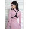 T-shirt Bluz Elbise Üzeri Yaka Crop Kemer Deri Harness - Brf1271
