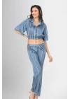 2li Desenli Saten Pijama Takımı