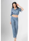 2li Desenli Saten Pijama Takımı
