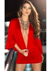 B100915 Kırmızı Derin Göğüs Dekolteli Elbise