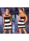 B101286 Straplez Kalın Çizgili Mini Elbise