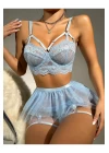 Bebe Mavi Bel Tüllü Kadın Seksi Fantazi Jartiyer Takım 2087