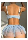 Bebe Mavi Bel Tüllü Kadın Seksi Fantazi Jartiyer Takım 2087