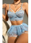 Bebe Mavi Bel Tüllü Kadın Seksi Fantazi Jartiyer Takım 2087