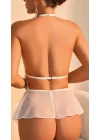 Beyaz Dantel İşlemeli Dekolteli Fantezi Babydoll