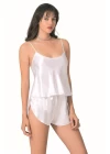 Beyaz Saten Babydoll Şort Takımı