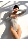 Beyaz Taşlı Fantazi Body Vücut Çorabı