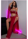 Bordo Pul Aksesuarlı Tül Etekli Kadın Seksi Gecelik