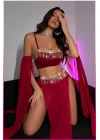 Bordo Pul Aksesuarlı Tül Etekli Kadın Seksi Gecelik