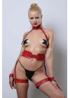 Boyuna Bağlanabilen Kelepçeli Harness Takım, Deri Fantezi İç Giyim Set - Brf1338