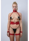 Boyuna Bağlanabilen Kelepçeli Harness Takım, Deri Fantezi İç Giyim Set - Brf1338