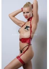 Boyuna Bağlanabilen Kelepçeli Harness Takım, Deri Fantezi İç Giyim Set - Brf1338