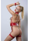 Boyuna Bağlanabilen Kelepçeli Harness Takım, Deri Fantezi İç Giyim Set - Brf1338
