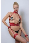 Boyuna Bağlanabilen Kelepçeli Harness Takım, Deri Fantezi İç Giyim Set - Brf1338