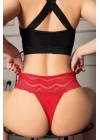 Büyük Beden Bel Kısmı Dantelli Fantezi Kırmızı Tanga String