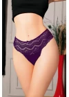 Büyük Beden Bel Kısmı Dantelli Fantezi Mor Tanga String