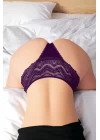 Büyük Beden Bel Kısmı Dantelli Fantezi Mor Tanga String