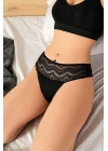 Büyük Beden Bel Kısmı Dantelli Fantezi Siyah Tanga String