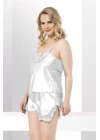 Büyük Beden Beyaz Saten Babydoll Şort Takımı