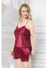 Büyük Beden Bordo Saten Babydoll Şort Takımı