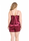 Büyük Beden Bordo Saten Babydoll Şort Takımı