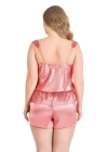 Büyük Beden Mercan Saten Babydoll Şort Takımı