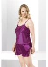 Büyük Beden Mor Saten Babydoll Şort Takımı