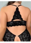 Büyük Beden Siyah Dantel İşlemeli Özel Bölgesi Açık Fantezi Babydoll