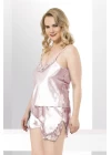 Büyük Beden Somon Saten Babydoll Şort Takımı