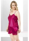 Büyük Beden Vişne Saten Babydoll Şort Takımı