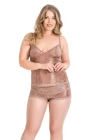 Büyük Beden Vizon Jakarlı Babydoll Şort Takımı