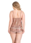 Büyük Beden Vizon Jakarlı Babydoll Şort Takımı