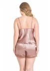 Büyük Beden Vizon Saten Babydoll Şort Takımı