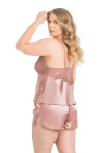 Büyük Beden Vizon Saten Babydoll Şort Takımı