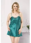 Büyük Beden Zümrüt Kısa Saten Gecelik