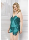 Büyük Beden Zümrüt Saten Babydoll Şort Takımı