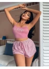 Çizgili Askılı Şortlu Pijama Takımı