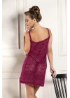 Devore Transparan Babydoll String Takım Bordo (31842)