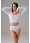 Doreanse Beyaz Kadın Basic Uzun Kol Crop T Shirt 8513