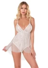 Ekru Jakarlı Bodysuit Gecelik