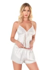 Ekru Saten Babydoll Şort Takımı